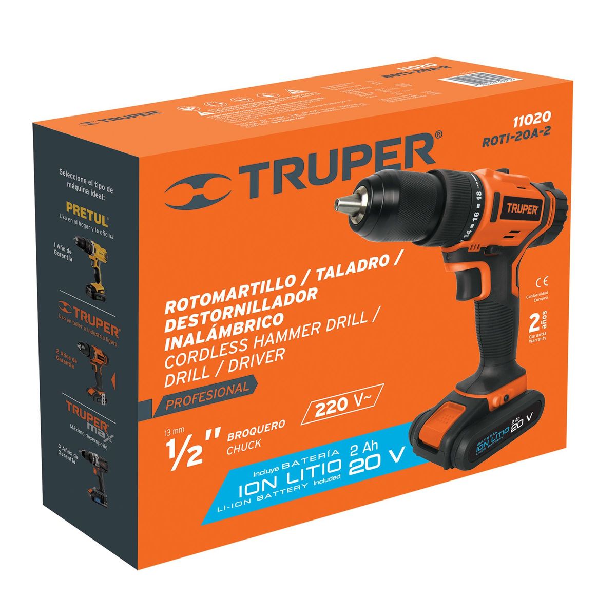 TRUPER - Rotomartillo inalámbrico batería ión Litio 20V 12220 V
