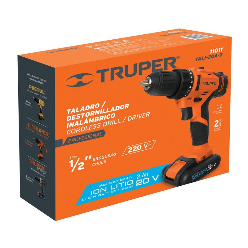 TRUPER - Taladro inalámbrico, batería ión Litio 20 V, 1/2", (220 V)