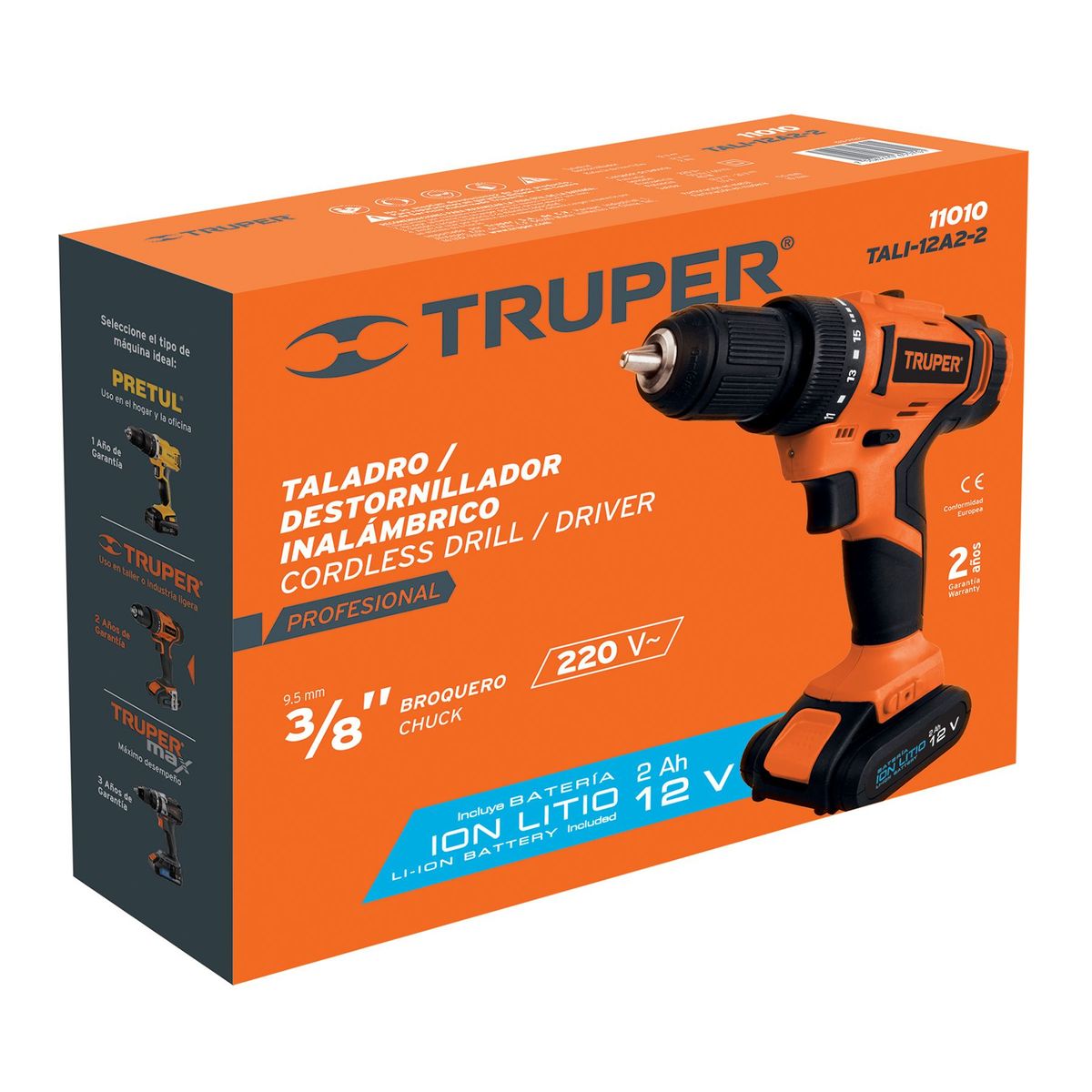TRUPER - Taladro / Destornillador inalámbrico 3/8", Profesional 12 V