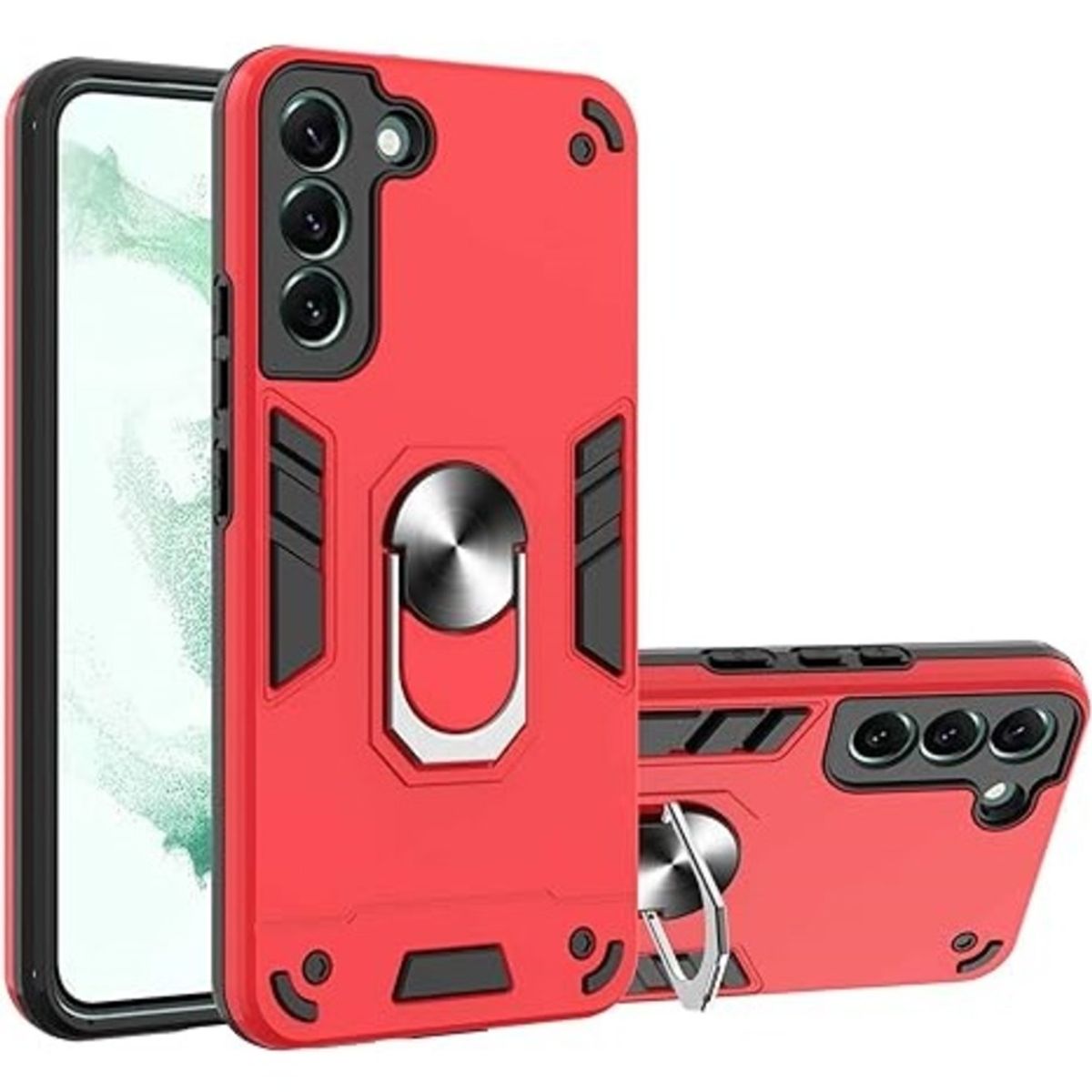 GENERICO - Funda para Samsung S22  con Anillo Metálico Antishock Rojo Resistente