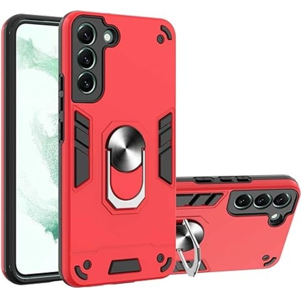 GENERICO - Funda Case para Samsung S22 Plus con Anillo Metálico Antishock Rojo