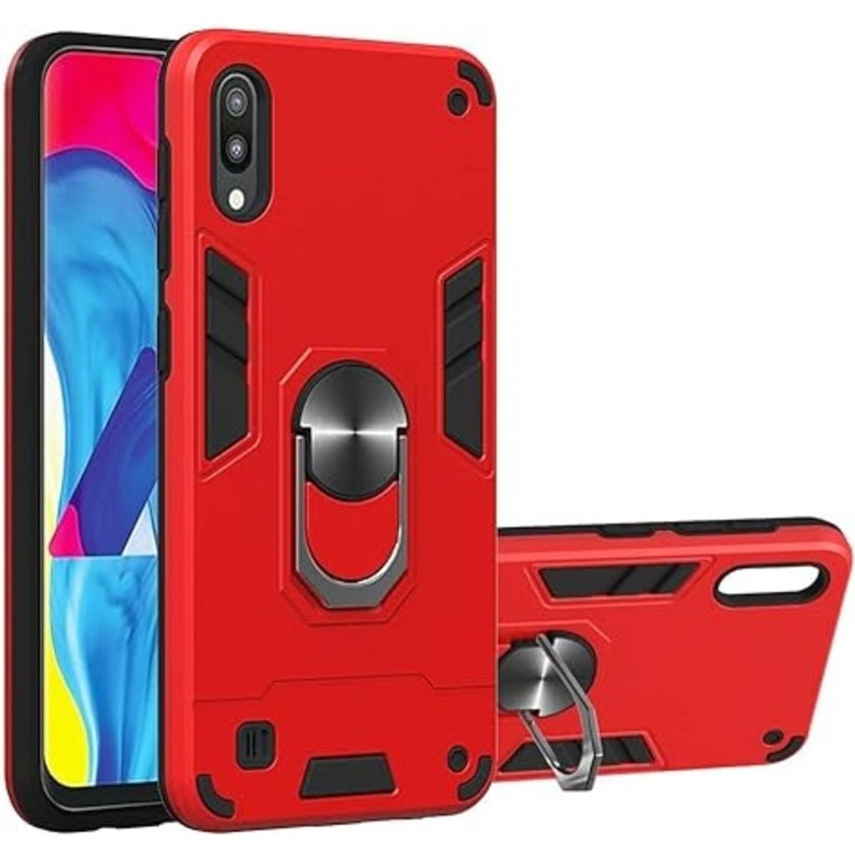 GENERICO - Funda para Samsung A10 con Anillo Metálico Antishock Rojo Resistente