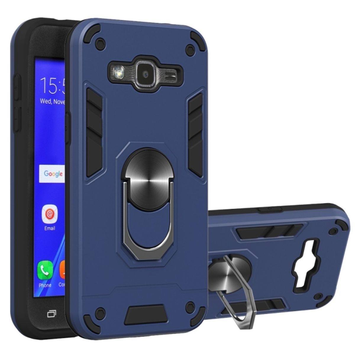 GENERICO - Funda para Samsung J7 con Anillo Metálico Antishock Azul Resistente
