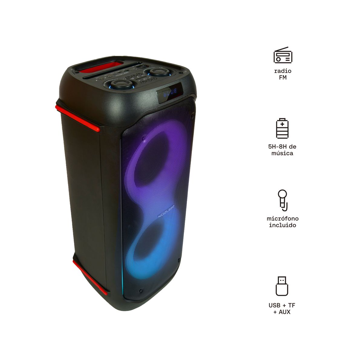KUZLER - Parlante Bluetooth Microfono Alta Potencia 1400w Led Kuzler Arne-104