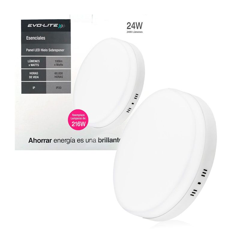 EVOLITE - Plafon led panel hielo 24w redondo sobreponer luz dia