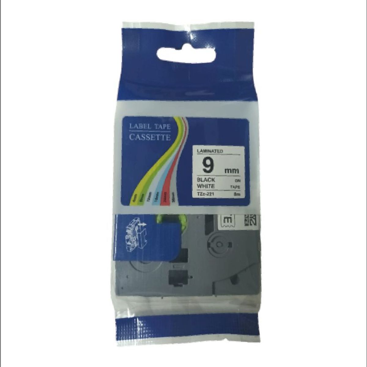 GENERICO - Cinta laminada para rotulador brother TZC-221 9mm BLACK WHITE