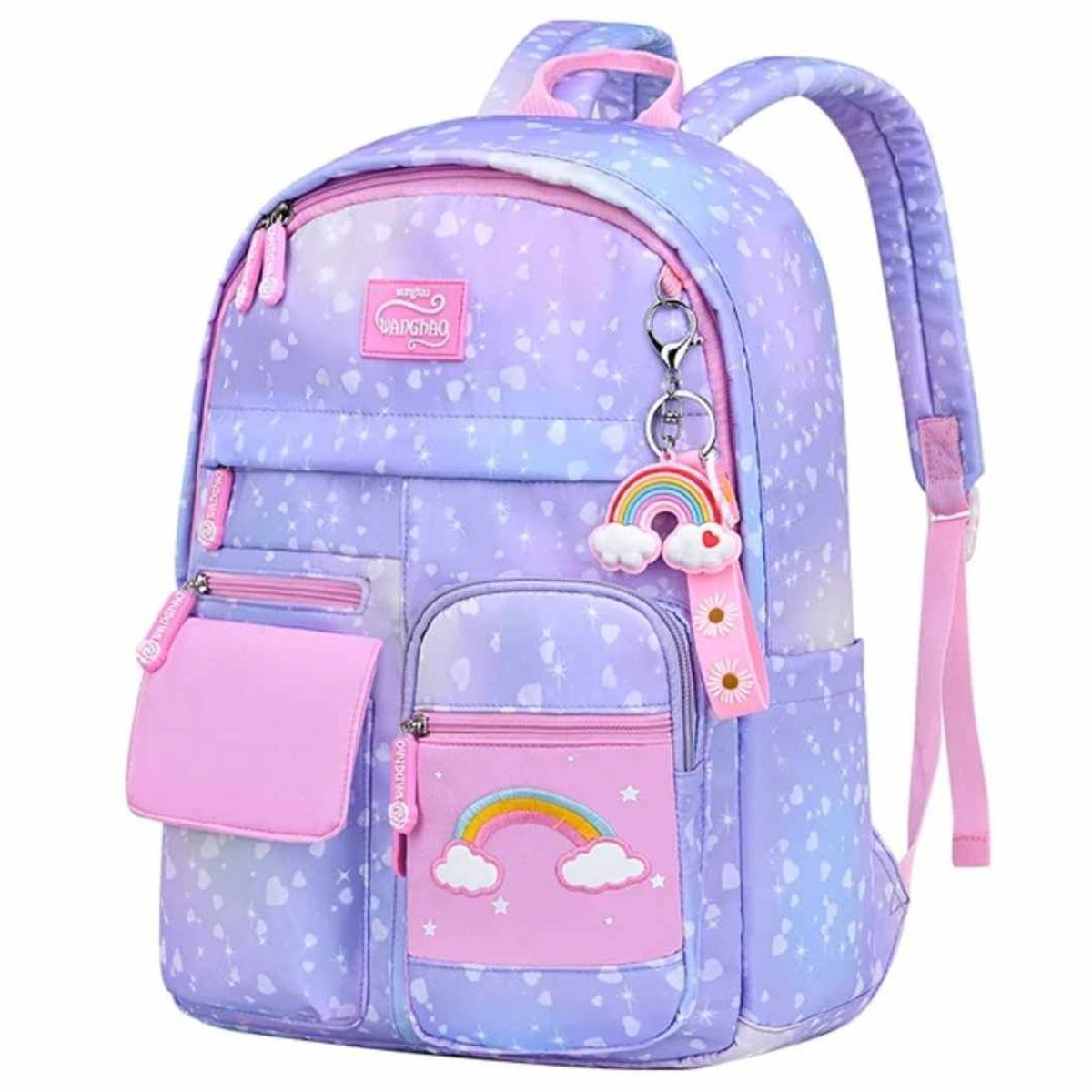 GENERICO - Mochila Kawai Juvenil de Arcoiris Grande Alta Calidad con Llaveros