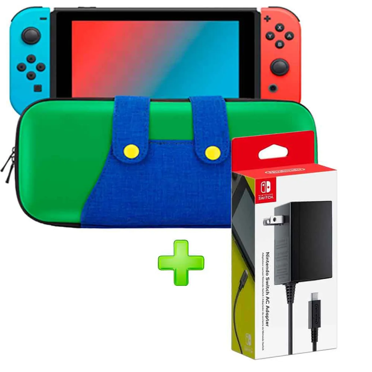VARIOS - Pack Estuche Switch y Oled Luigi VerdeAzul y Cargador Original