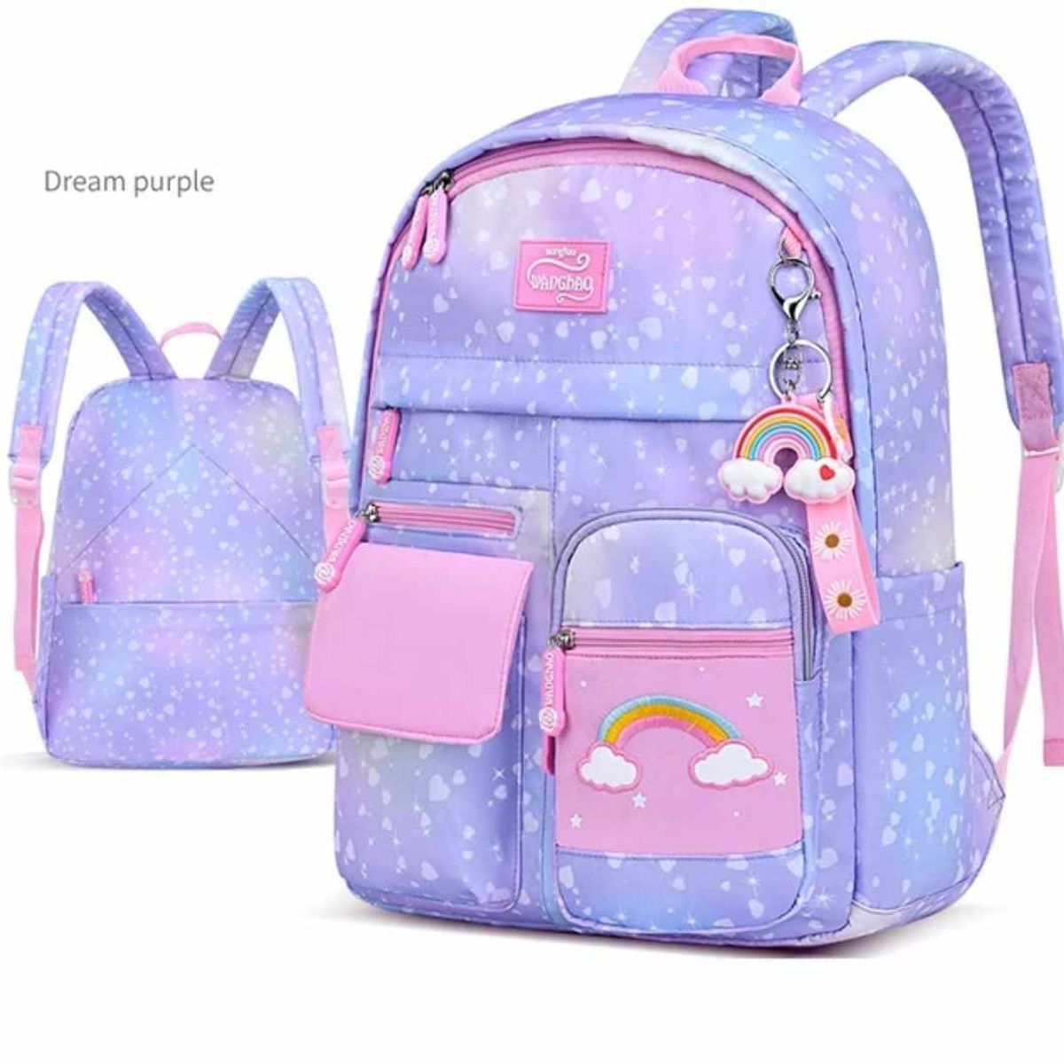 GENERICO - Mochila Arcoiris Grande Alta Calidad de Niñas Juvenil con Llaveros