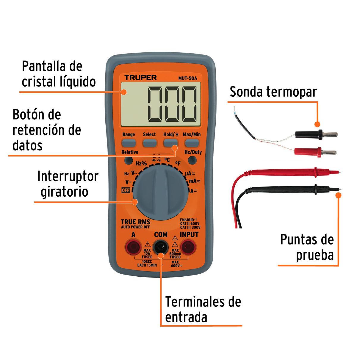 TRUPER - Multimetro profesional con RMS verdadero y auto rango