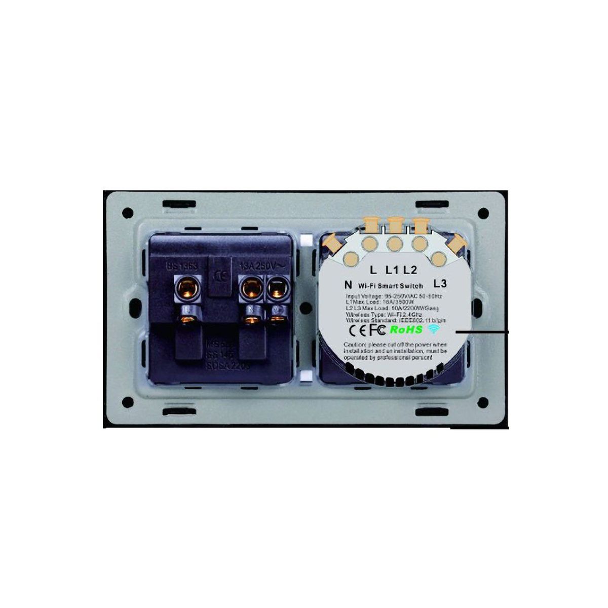 OEM - Enchufe con Interruptor de 2 Botones Inteligente Wifi Negro