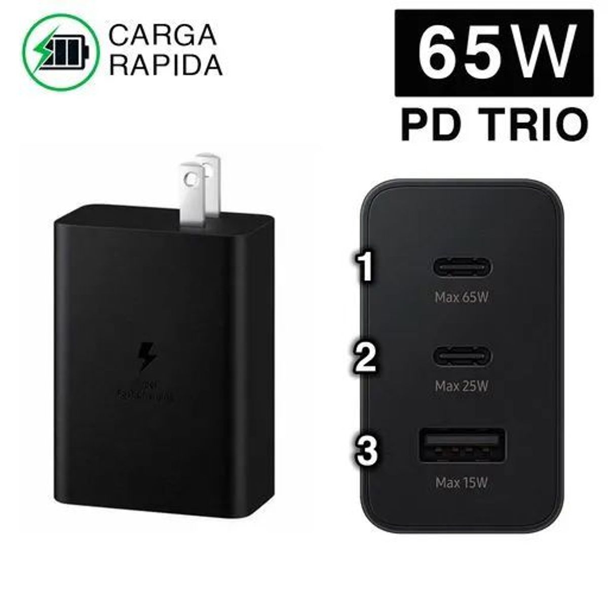 GENERICO - Cargador para Samsung Trio  65w - 100w PD Adapter triple15w NUEVO-CAJA