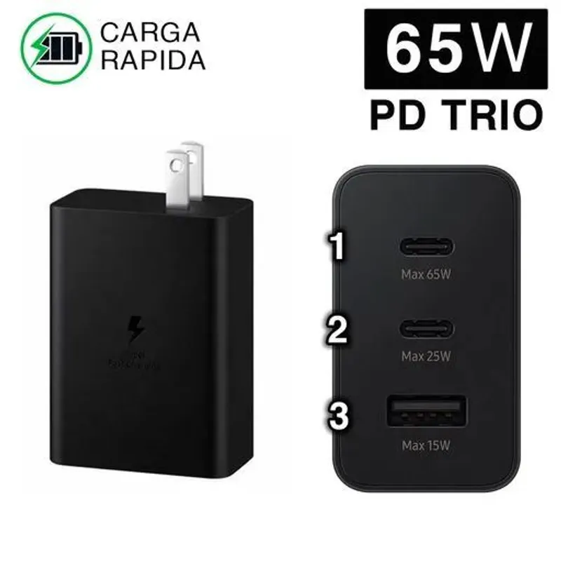 GENERICO - Cargador para Samsung Trio  65w - 100w PD Adapter triple15w NUEVO-CAJA