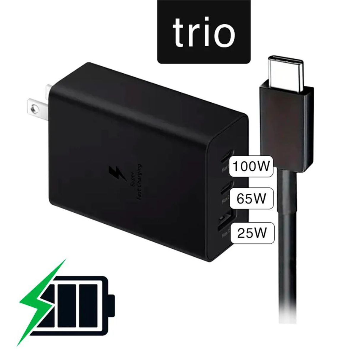 GENERICO - Cargador para Samsung Trio  65w - 100w PD Adapter triple15w NUEVO-CAJA
