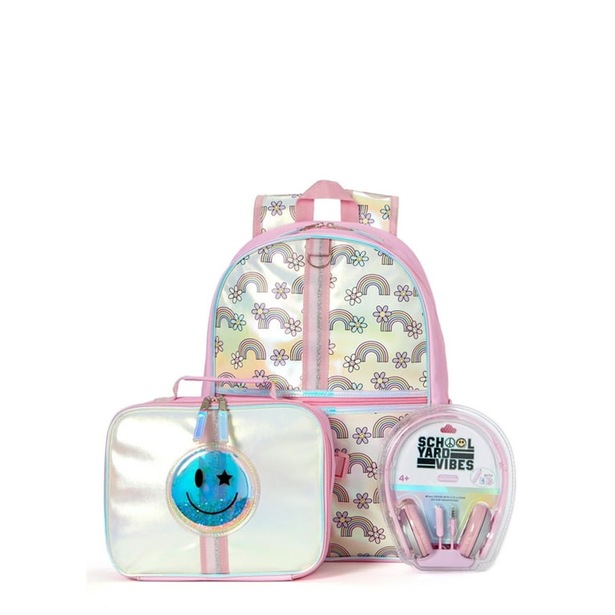 GENERICO - Set escolar 3 piezas mochila lonchera y auriculares -cara feliz