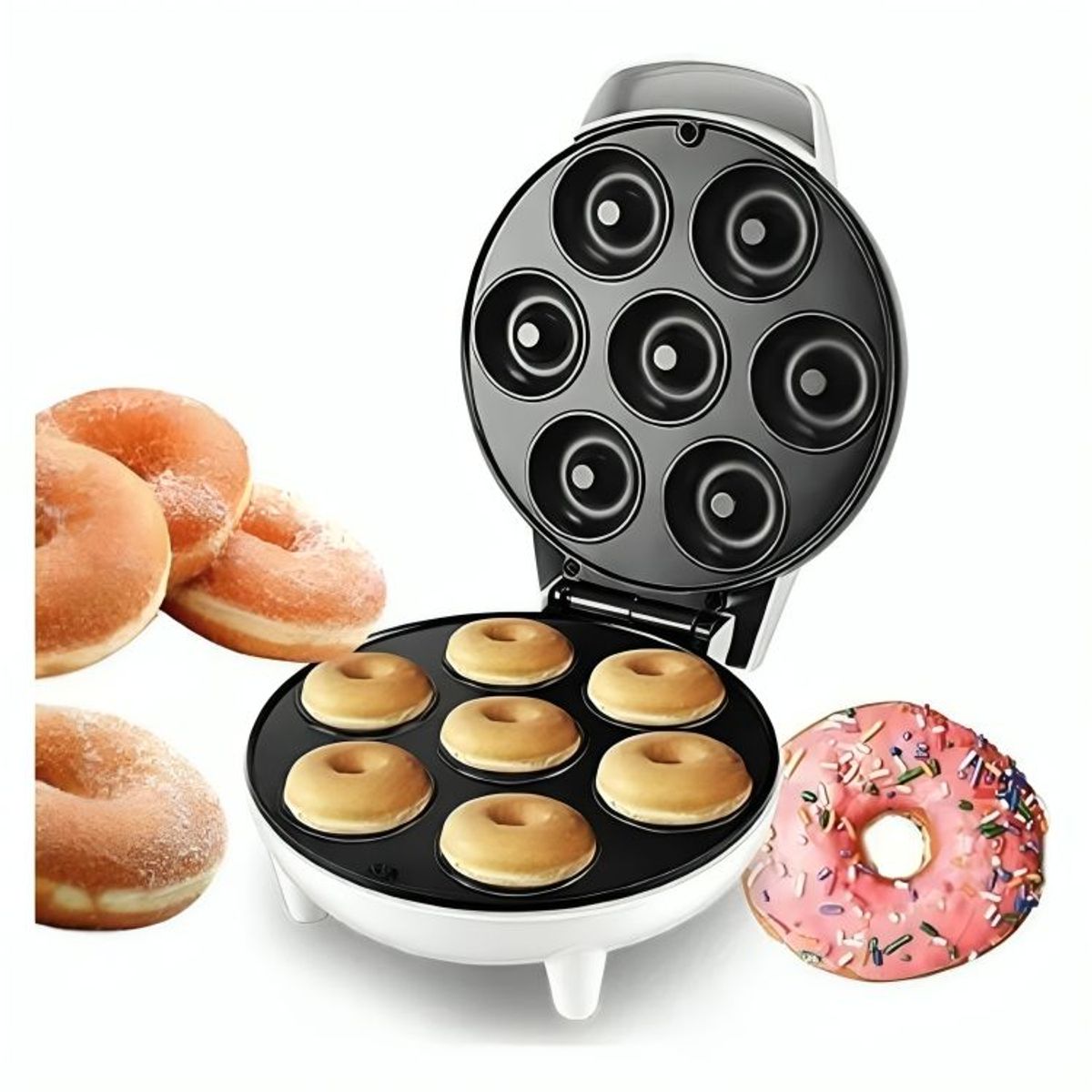 GENERICO - Máquina para Hacer 7 Donuts Antiadherente Blanco 1200 W