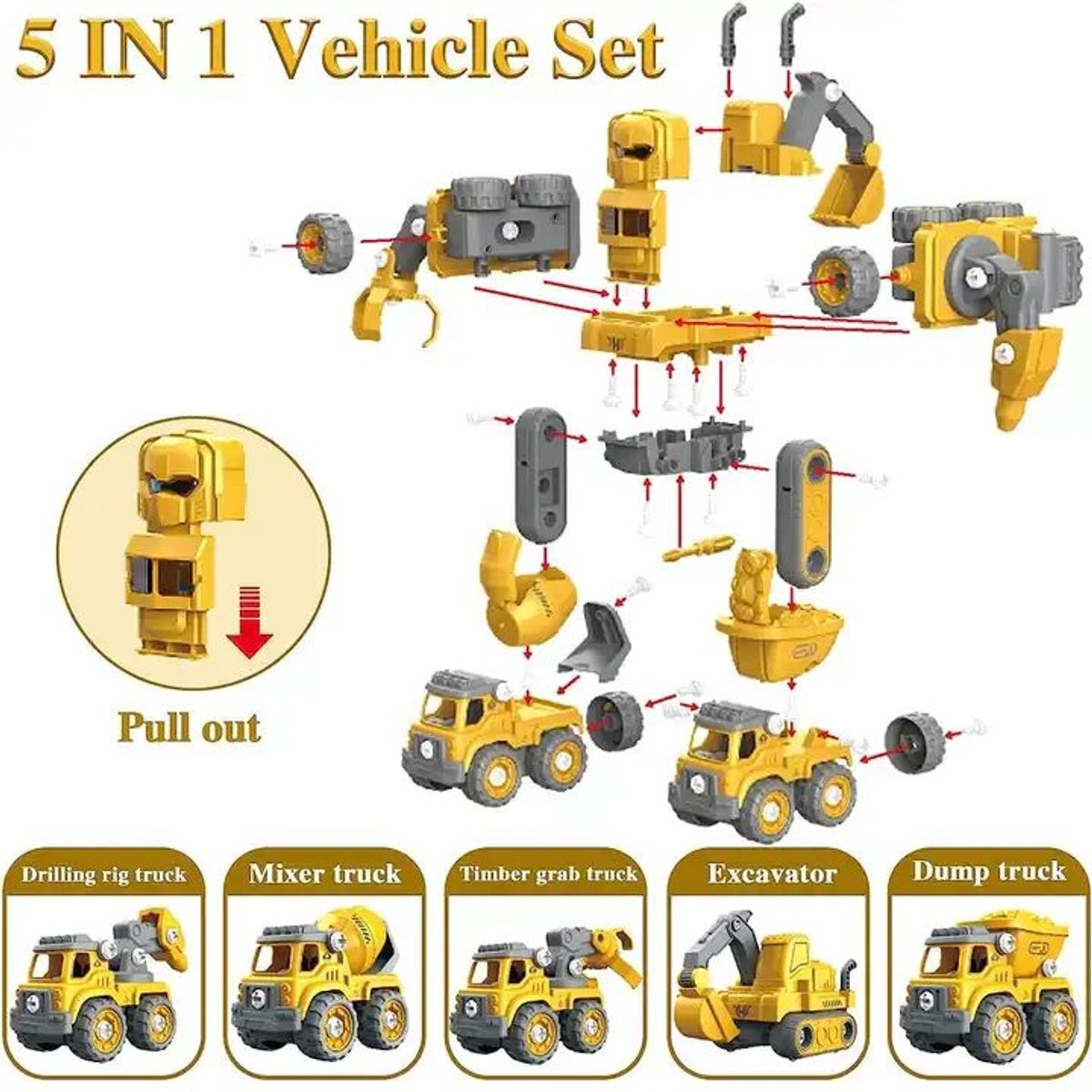 GENERICO - Robot Armable 5 En 1 - Vehiculo Robot