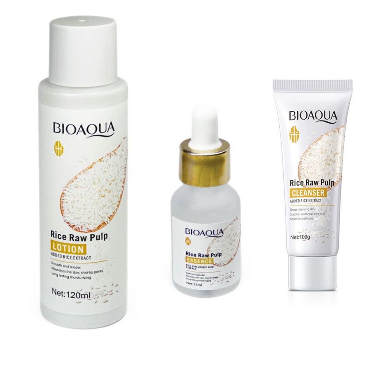BIOAQUA - PACK LIMPIADOR FACIAL, SERUM FACIAL  Y LOCION DE ARROZ RICE RAW PULP - BIOAQUA
