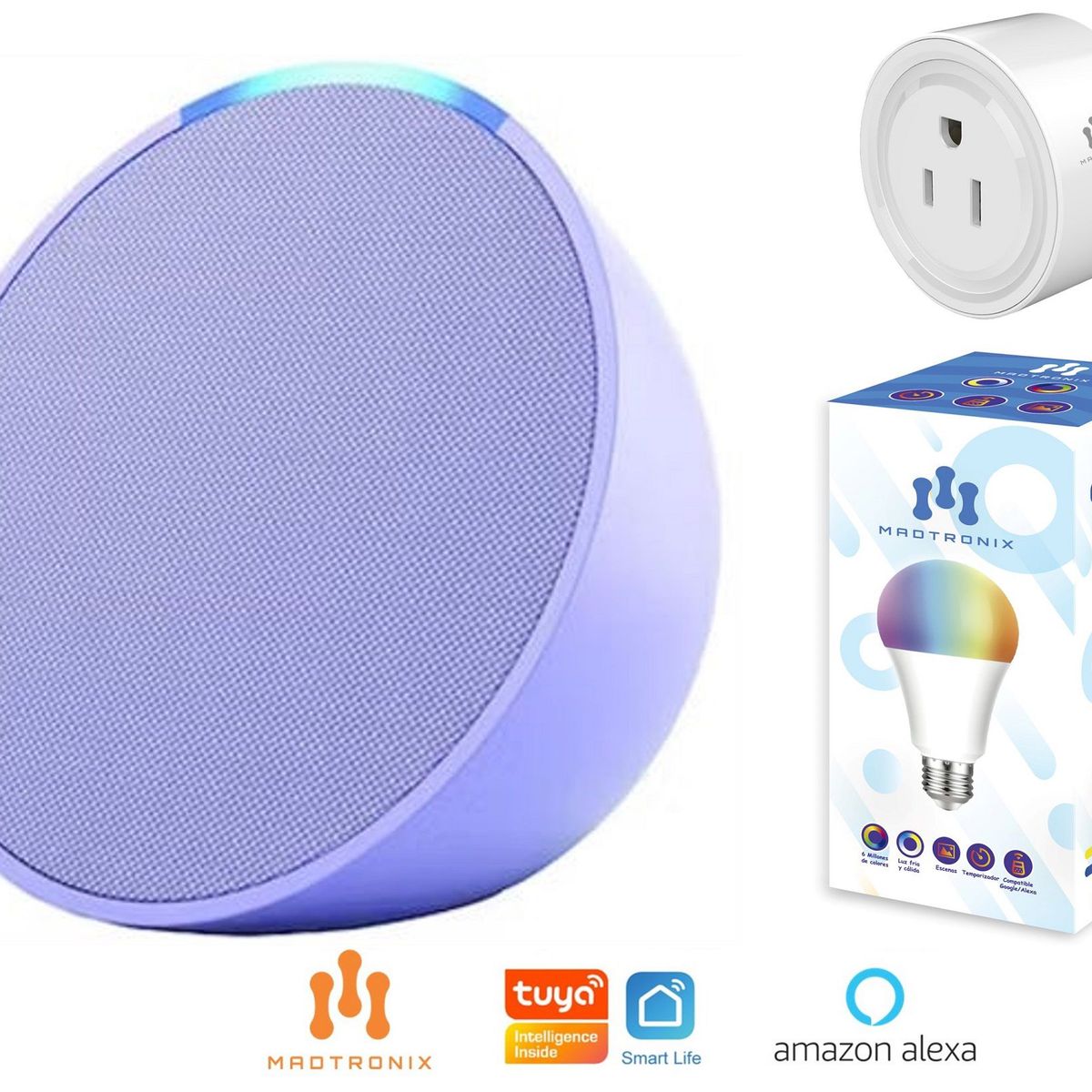 AMAZON - Amazon Echo Pop con Foco y Enchufe Inteligente Smart - Purpura