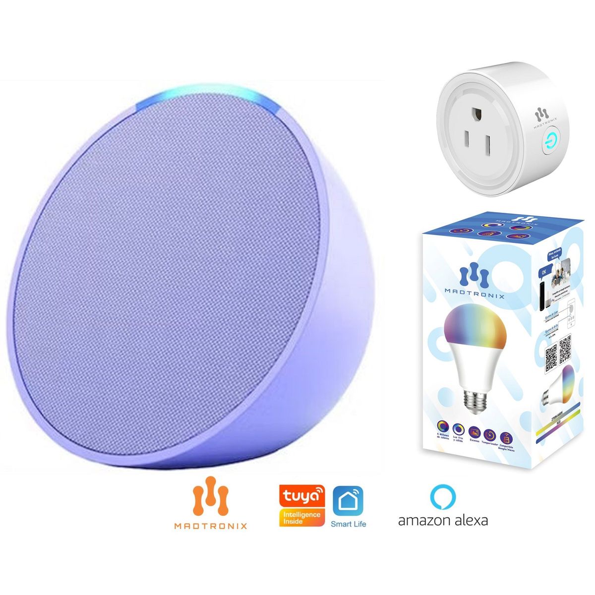 AMAZON - Amazon Echo Pop con Foco y Enchufe Inteligente Smart - Purpura