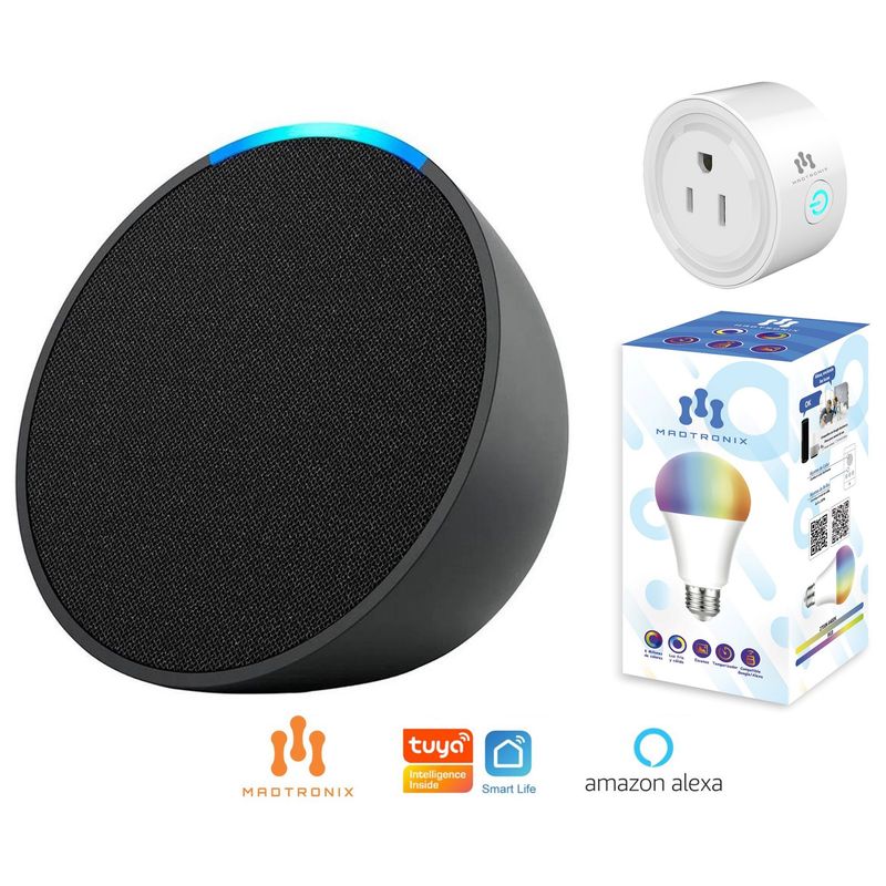 AMAZON - Amazon Echo Pop con Foco y Enchufe Inteligente Smart - Negro