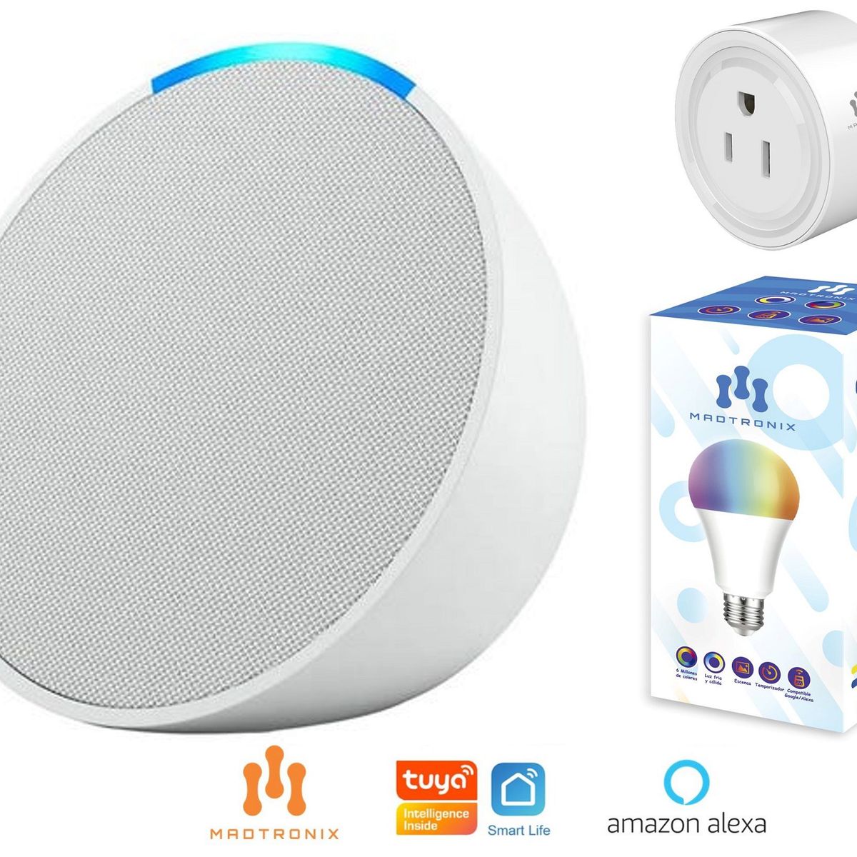 AMAZON - Amazon Echo Pop con Foco y Enchufe Inteligente Smart - Blanco