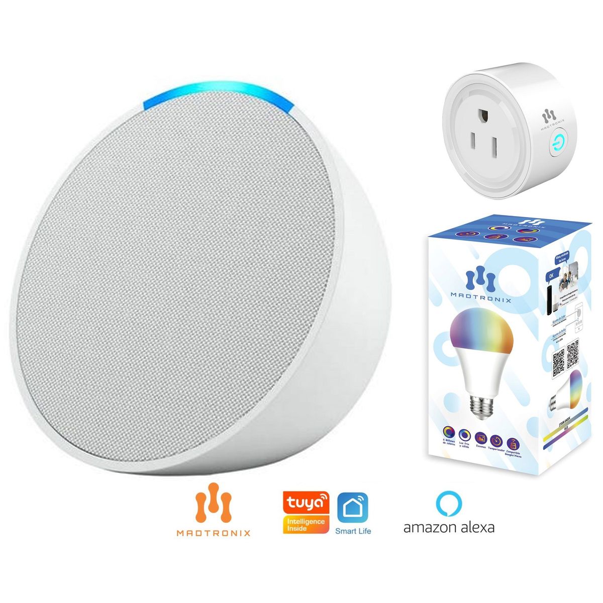 AMAZON - Amazon Echo Pop con Foco y Enchufe Inteligente Smart - Blanco