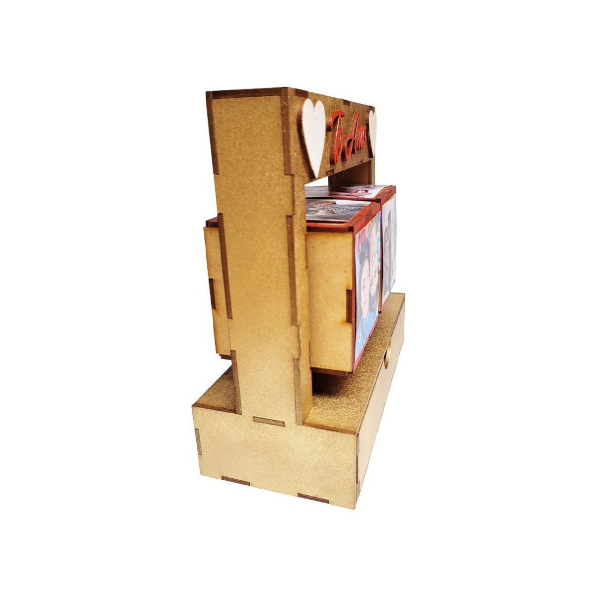 GENERICO - Cubo Doble Porta-Fotos con cajón - Dorado