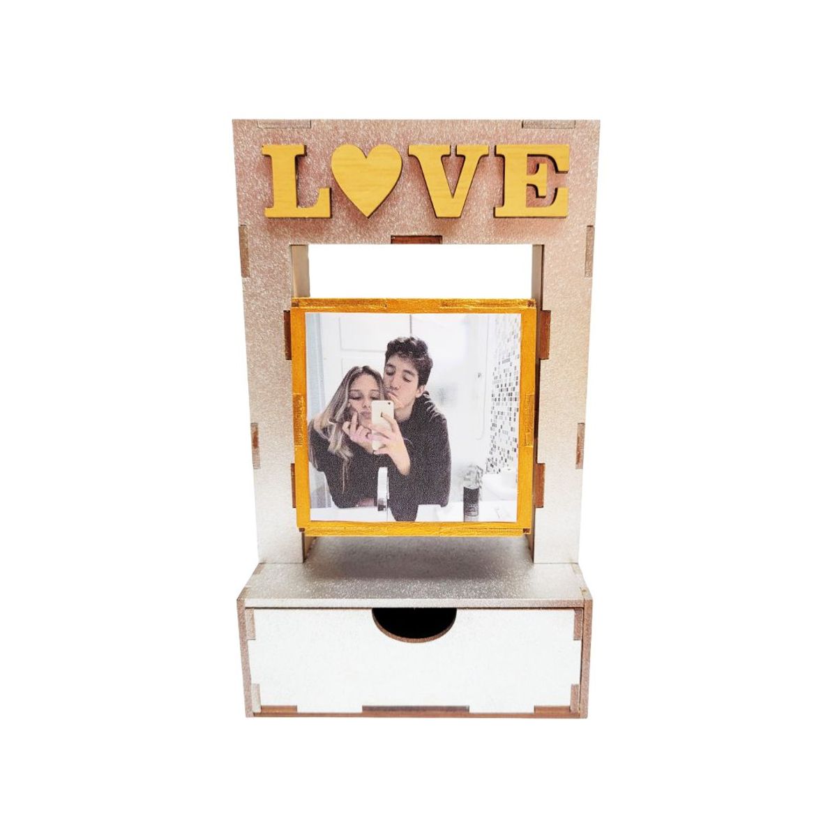 GENERICO - Cubo Porta-Fotos con cajón - Plateado