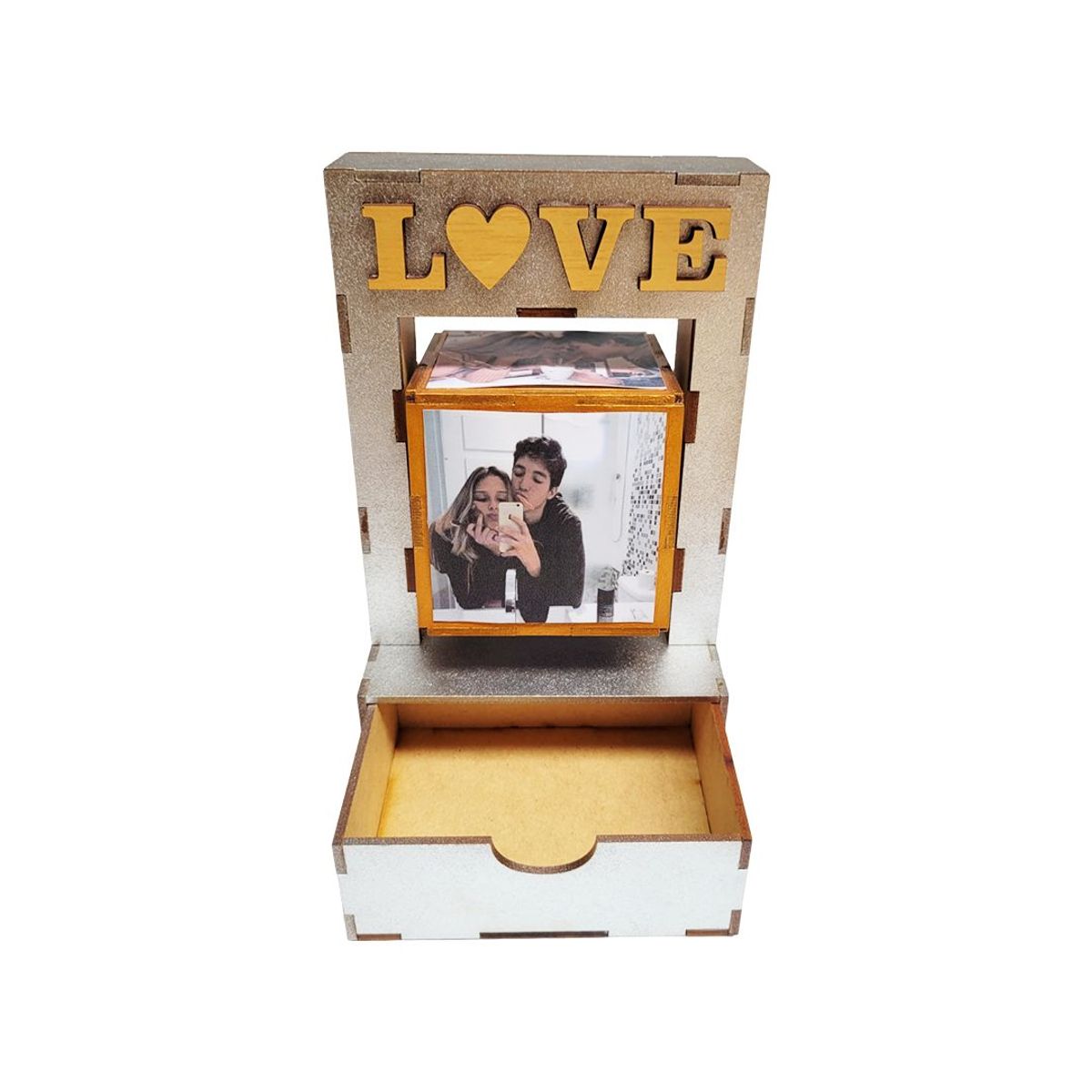 GENERICO - Cubo Porta-Fotos con cajón - Plateado