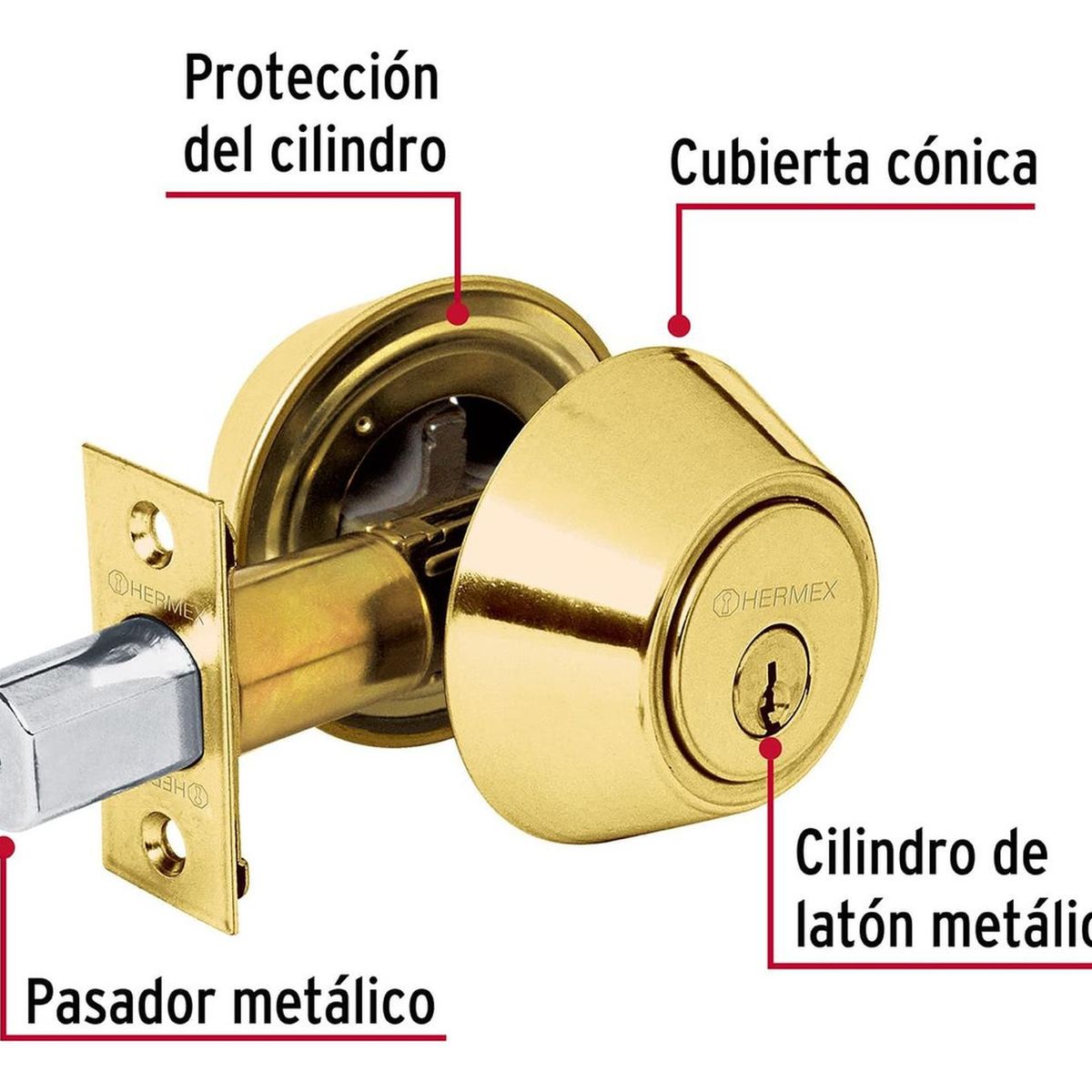 HERMEX - Chapa cerrojo cilindrico laton brillante Hermex