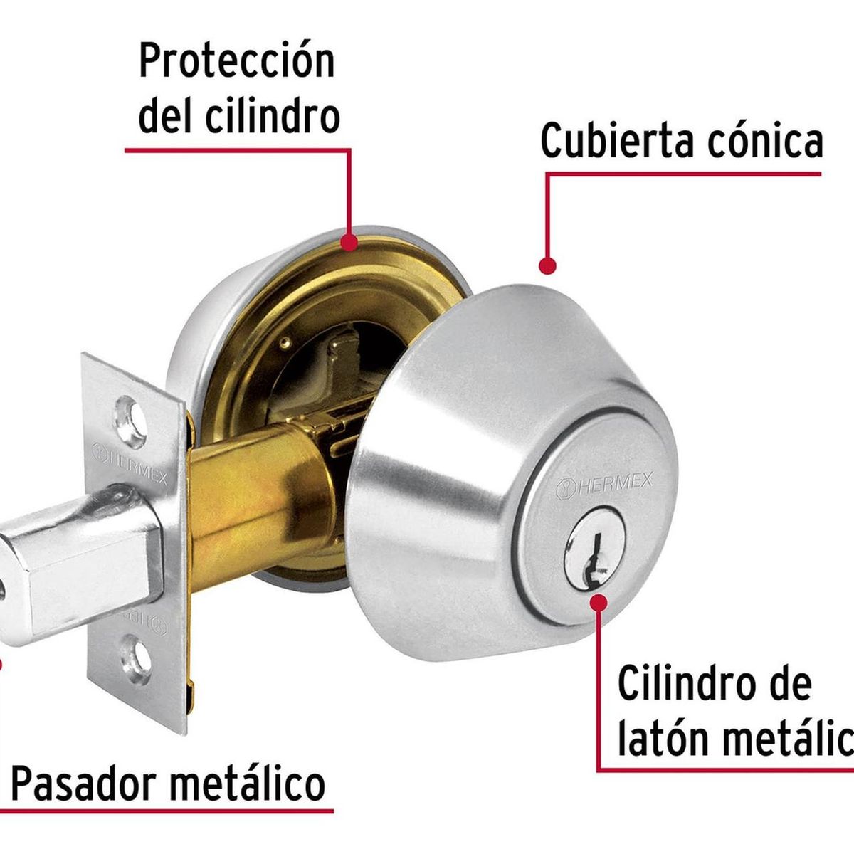 HERMEX - Chapa cerrojo cilindrico cromo mate Hermex