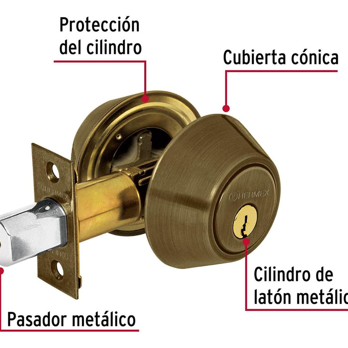 HERMEX - Chapa cerrojo cilindrico laton antiguo Hermex