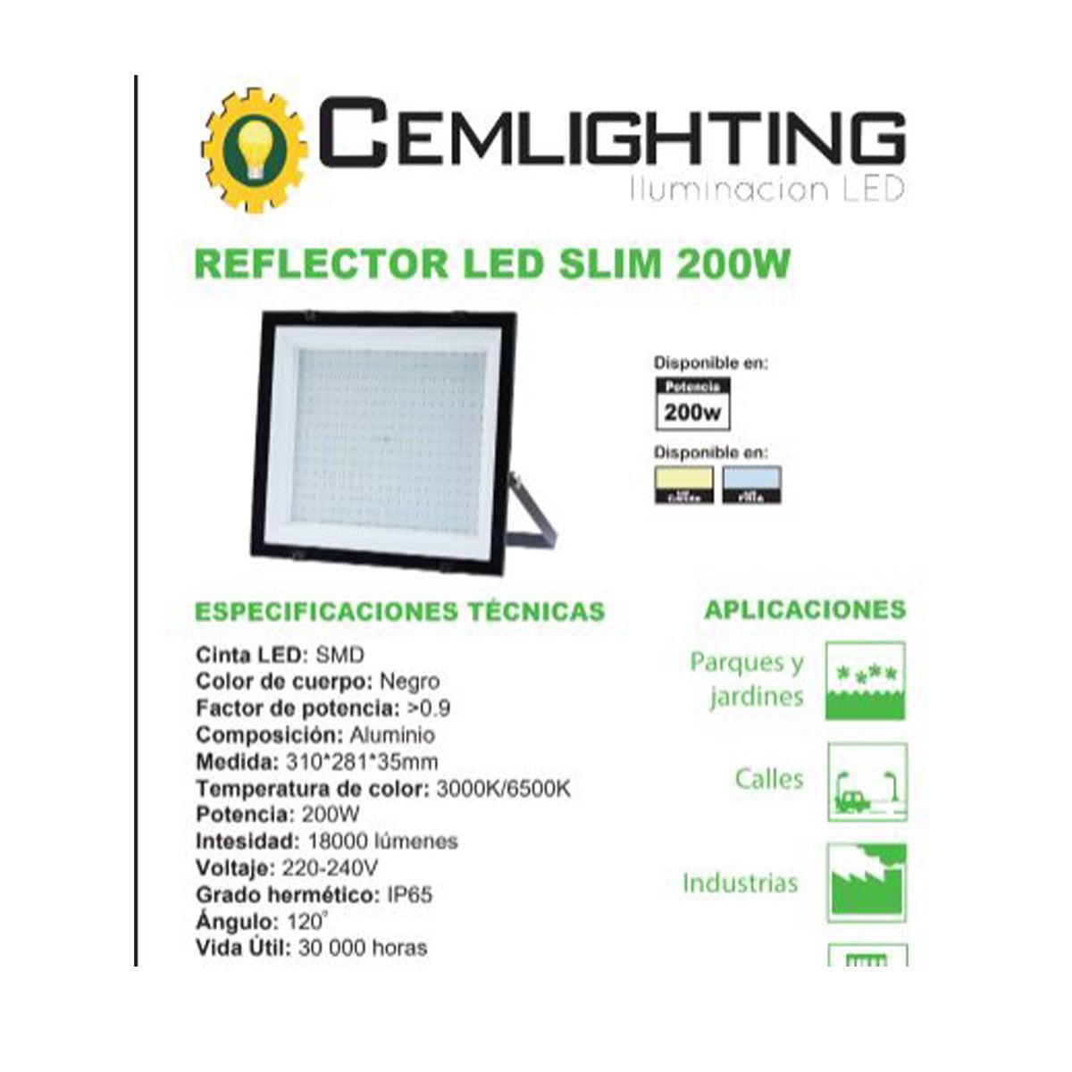 GENERICO - Reflector Led 200W Slim Cem23 L blanca Baita