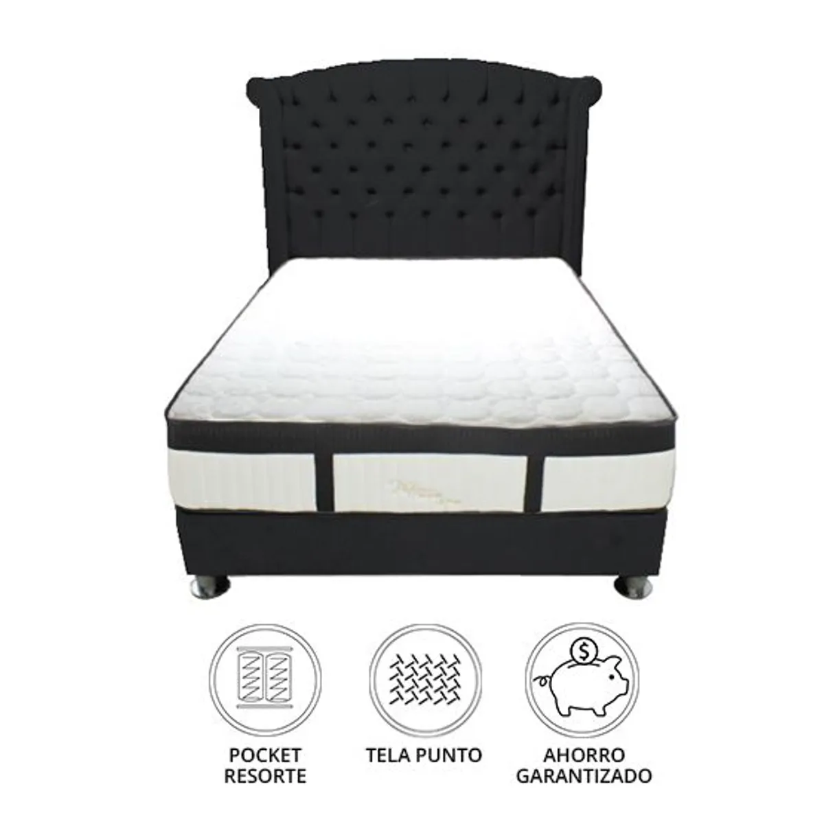 BARAKA HOME - Dormitorio Platinium Con Almohada y Cojin Queen - Negro