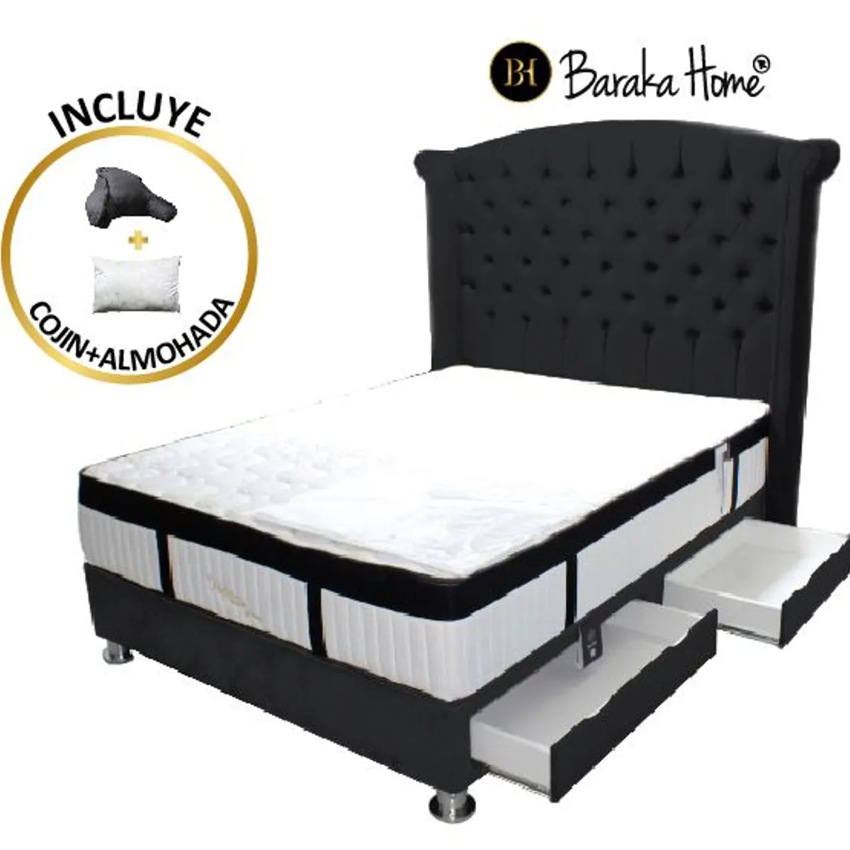 BARAKA HOME - Dormitorio Platinium Con Almohada y Cojin Queen - Negro