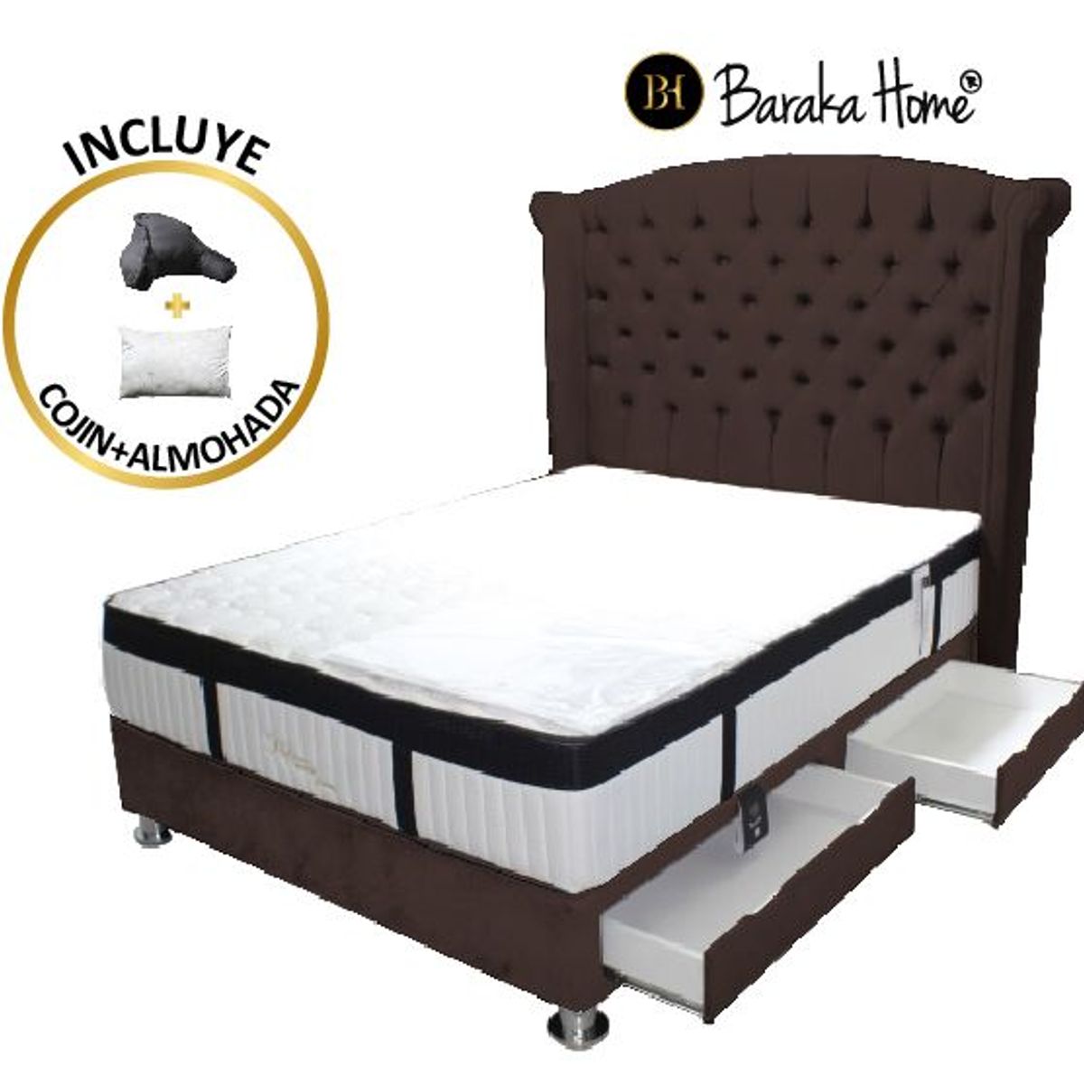 BARAKA HOME - Dormitorio Platinium Con Almohada y Cojin Queen - Chocolate