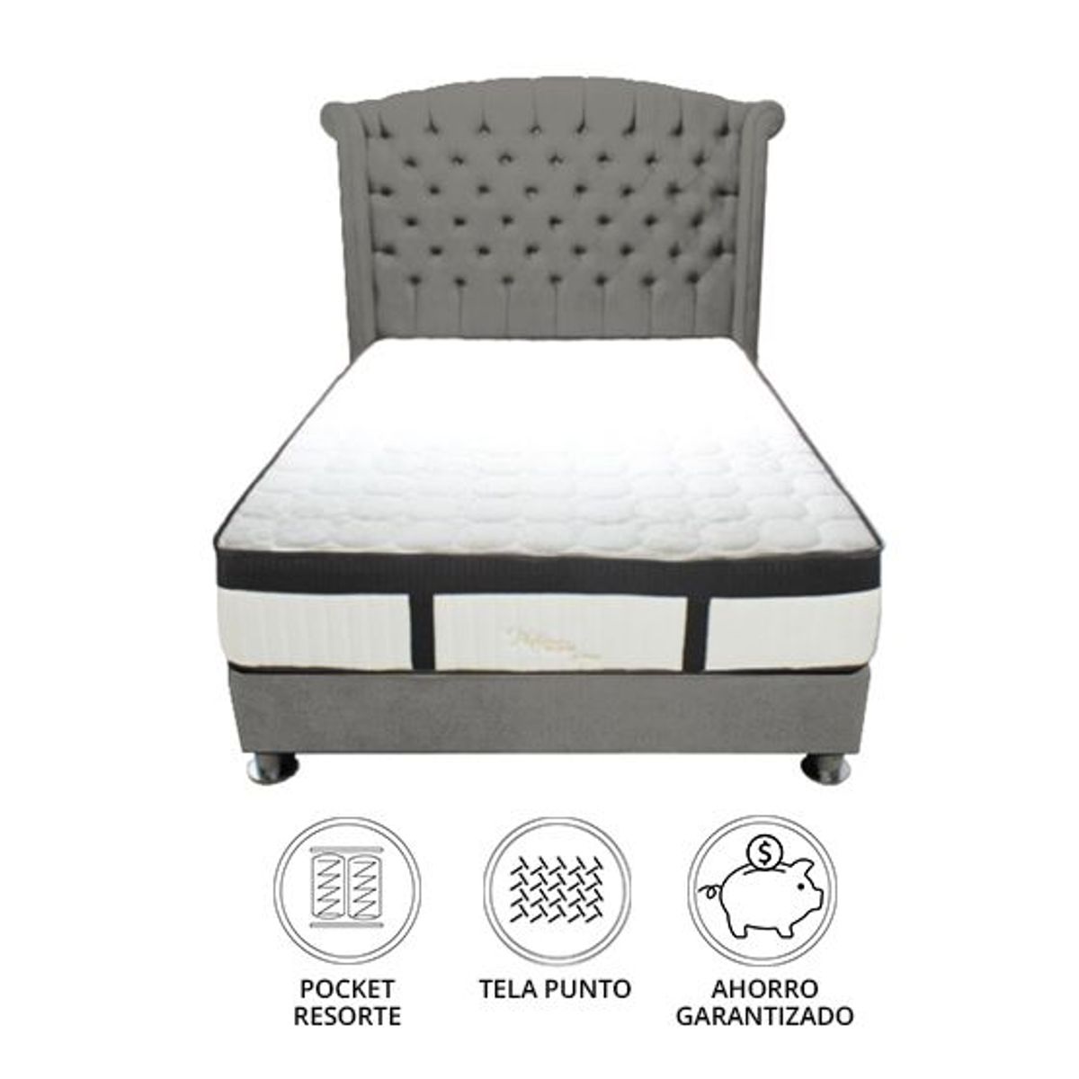 BARAKA HOME - Dormitorio Platinium Con Almohada y Cojin Queen - Gris Oscuro