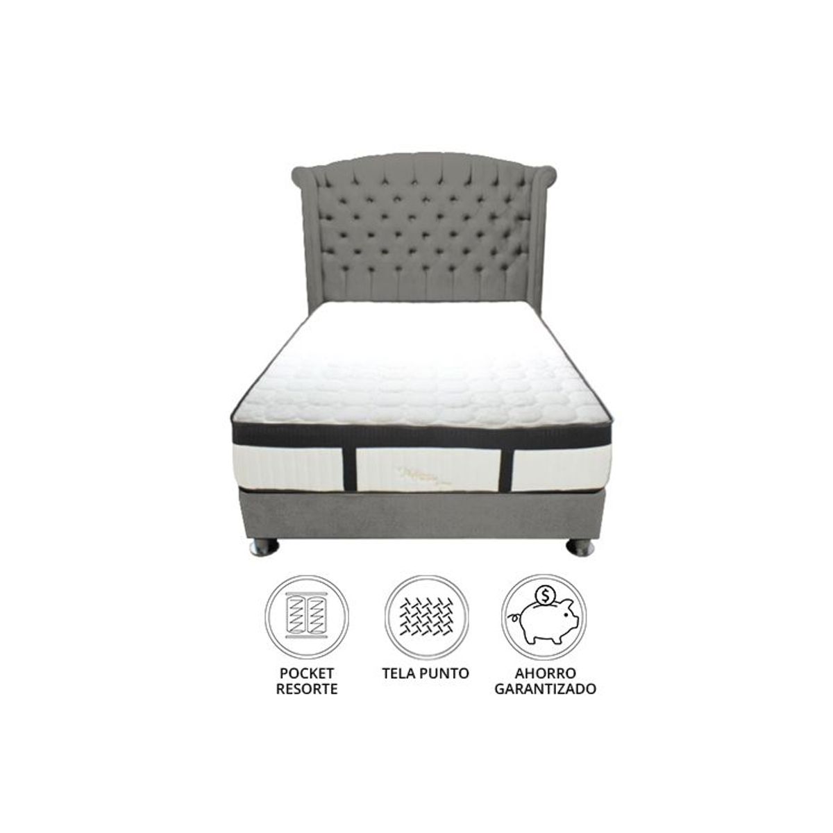 BARAKA HOME - Dormitorio Platinium Con Almohada y Cojin Queen - Gris Oscuro