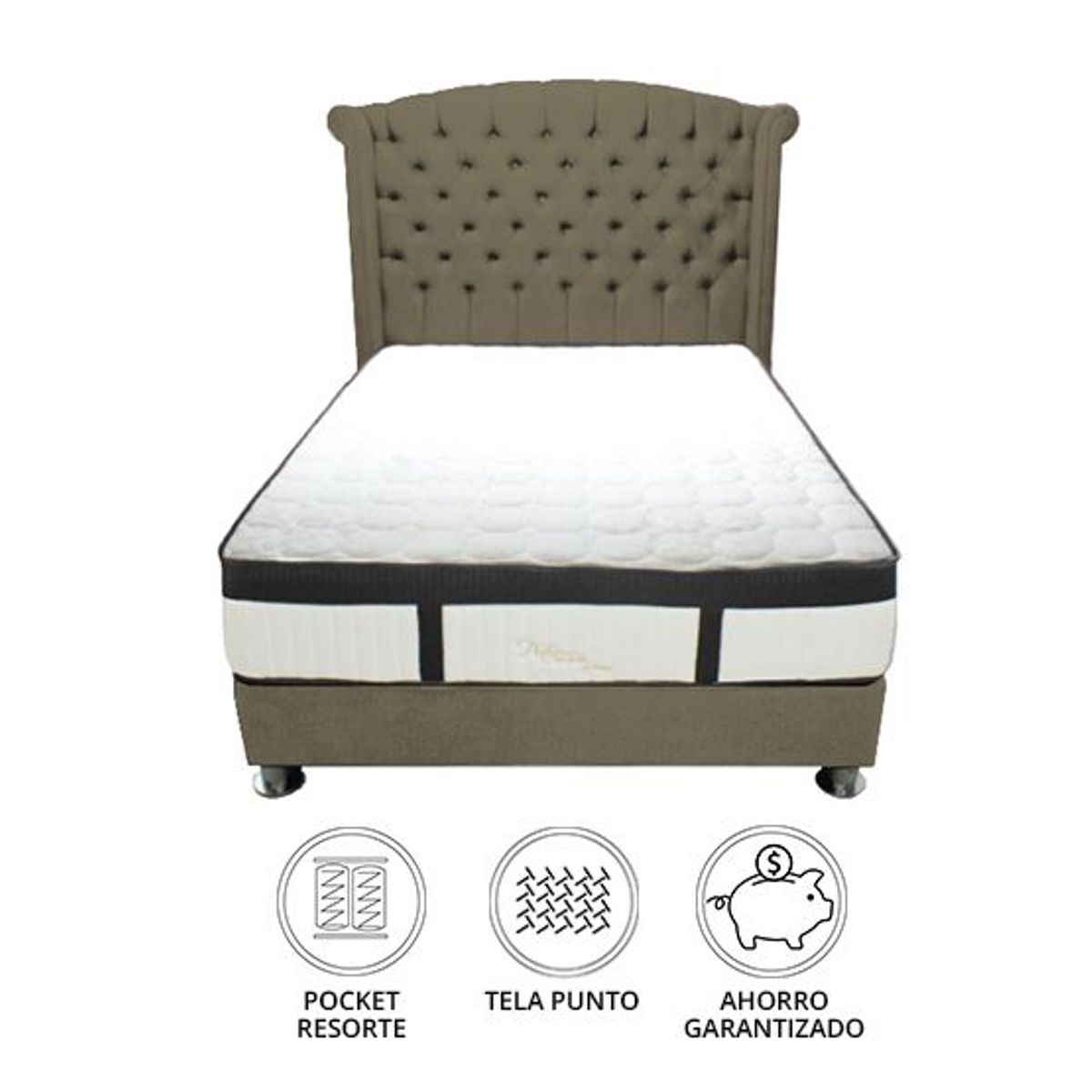 BARAKA HOME - Dormitorio Platinium Con Almohada y Cojin Queen - Beige oscuro