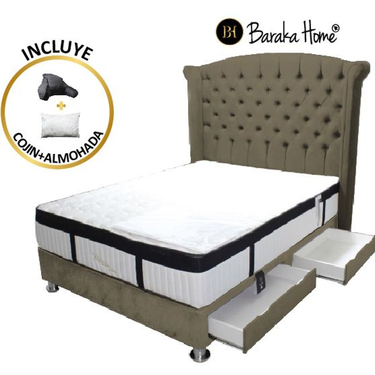 BARAKA HOME - Dormitorio Platinium Con Almohada y Cojin Queen - Beige oscuro