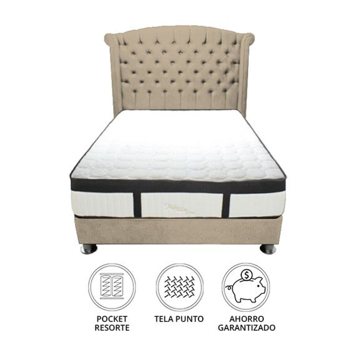 BARAKA HOME - Dormitorio Platinium Con Almohada y Cojin Queen - Beige Claro