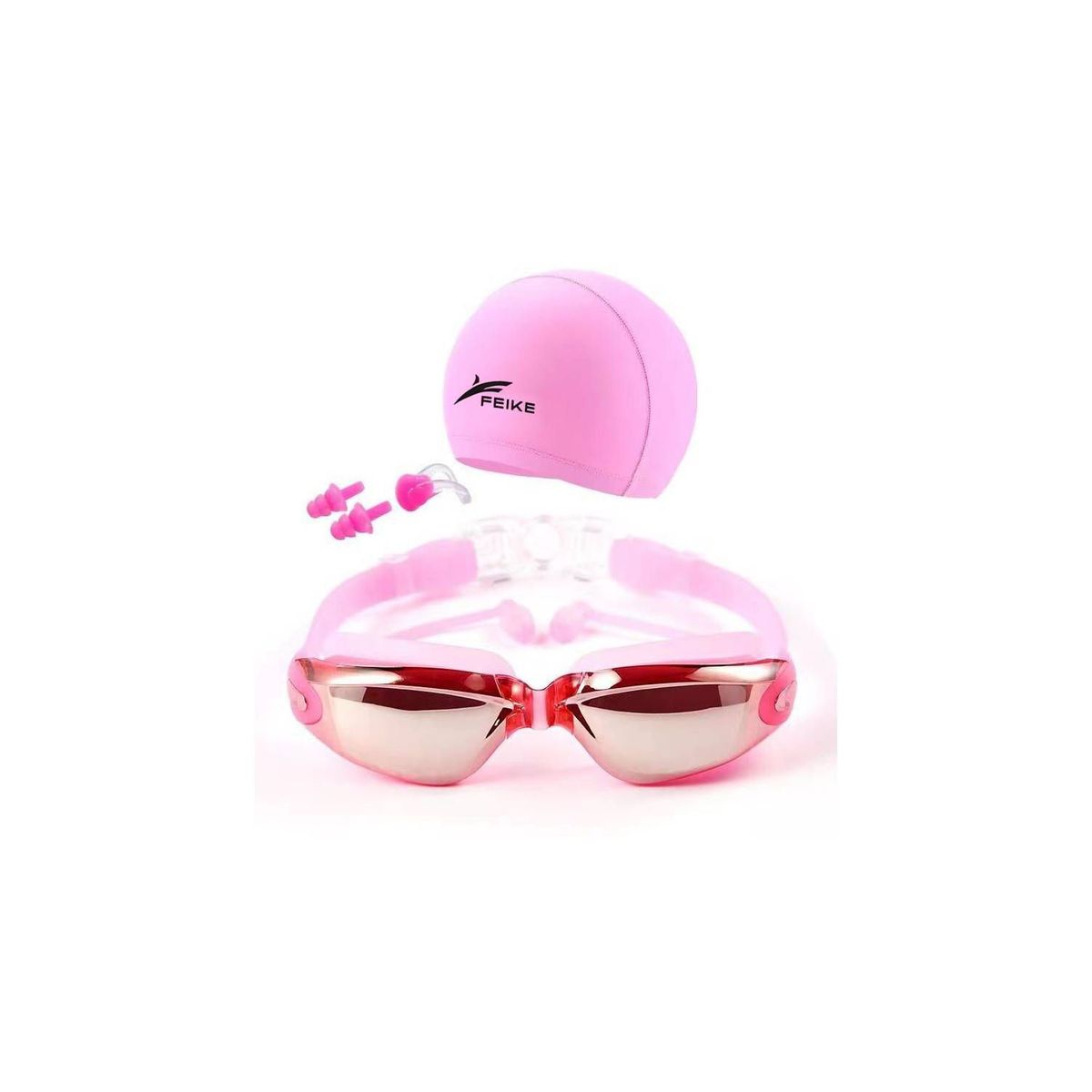 GENERICO - Lentes Natación Rosados HD Protección UV con Gorro