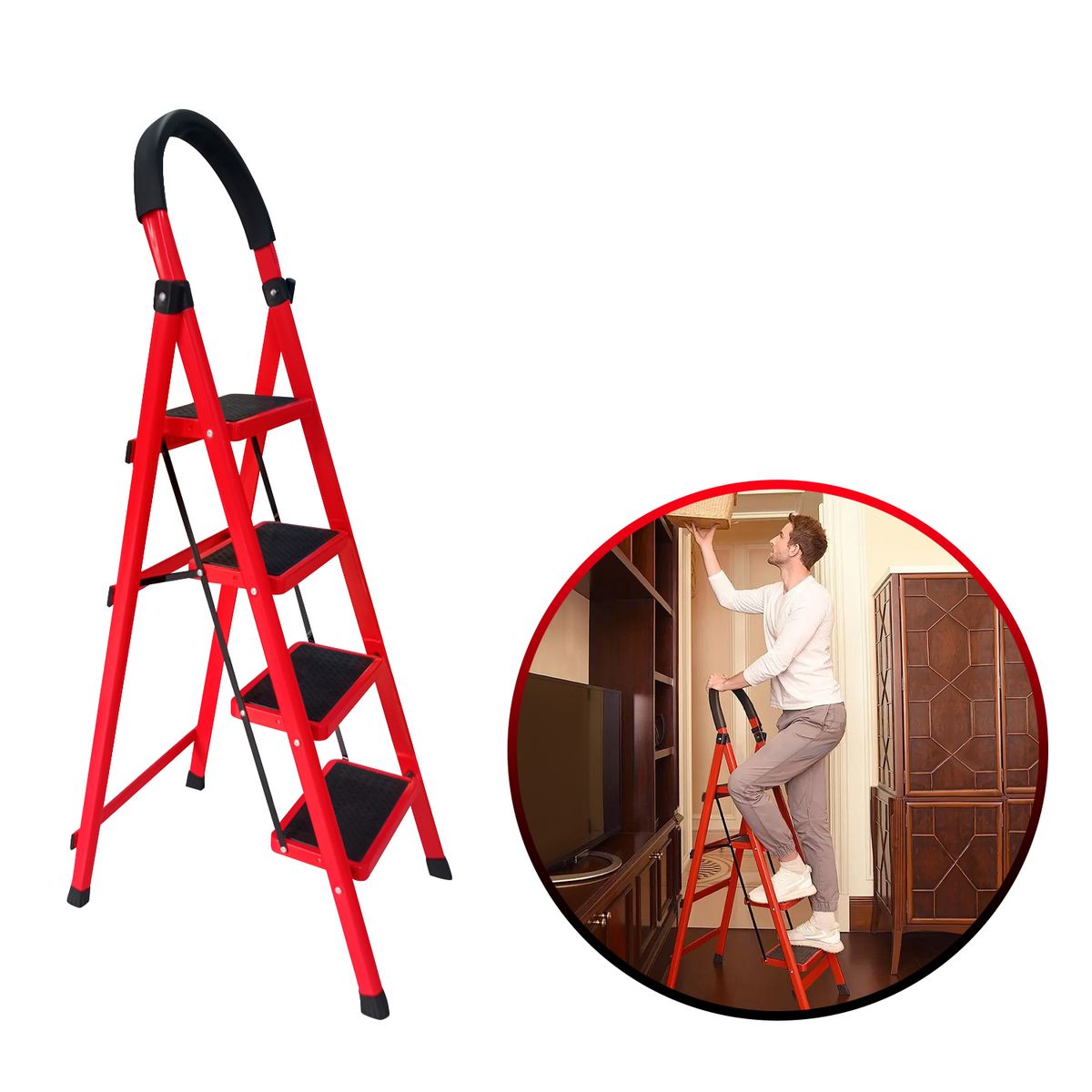 BUYPAL - Escalera Tijera Acero Plegable 4 Pasos Escalones Multifuncional