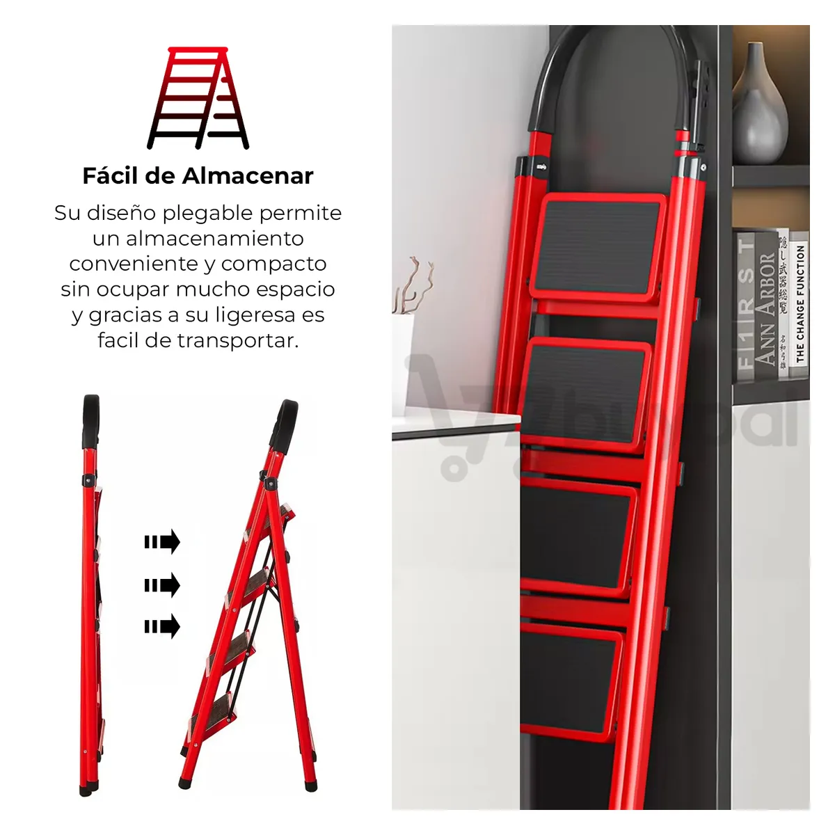 BUYPAL - Escalera Tijera Acero Plegable 4 Pasos Escalones Multifuncional