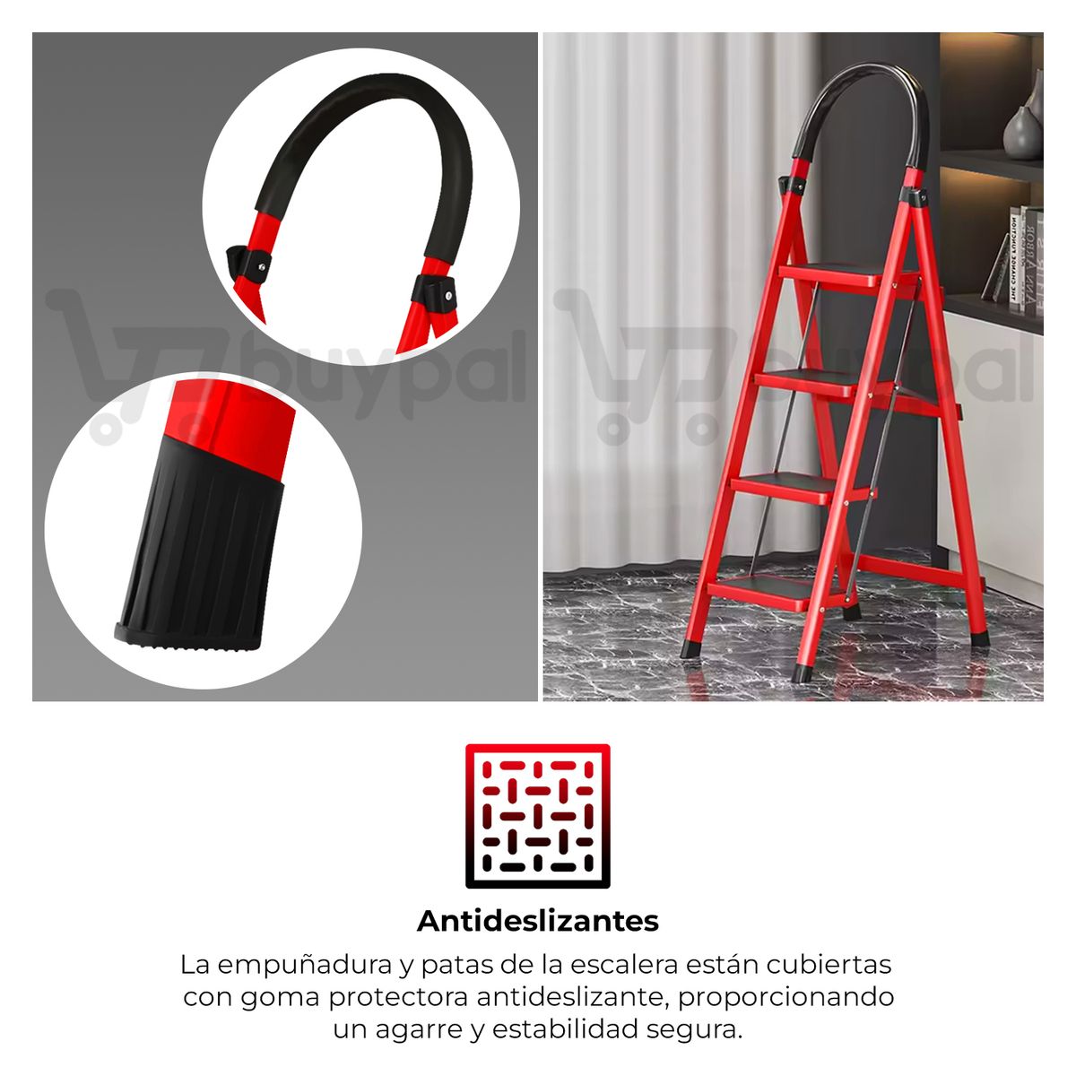 BUYPAL - Escalera Tijera Acero Plegable 4 Pasos Escalones Multifuncional