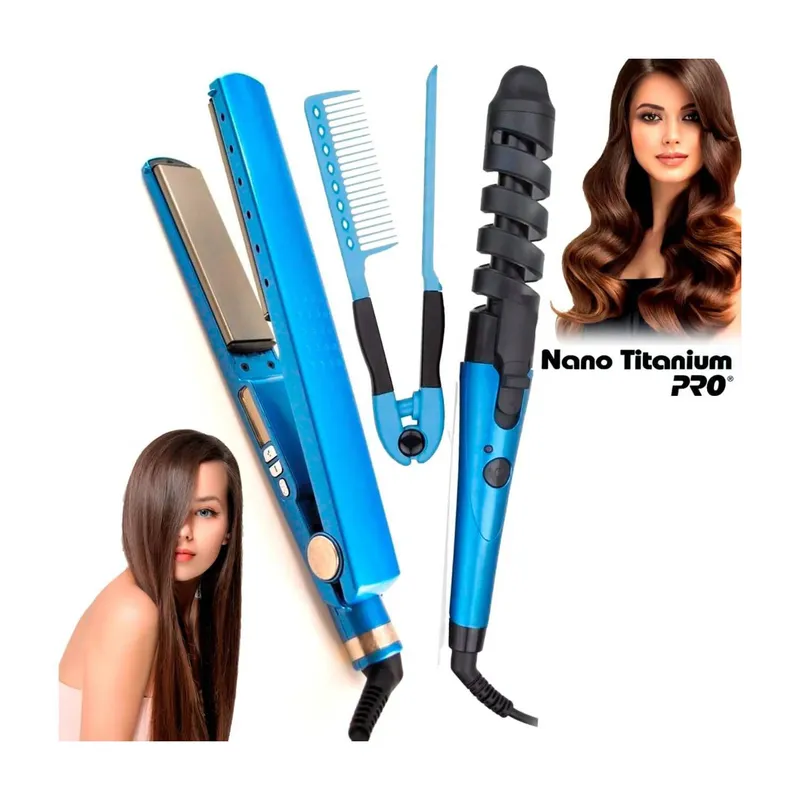 OEM - Trio Nano Plancha Alisador Tenaza Rizador Ondulador Peineta