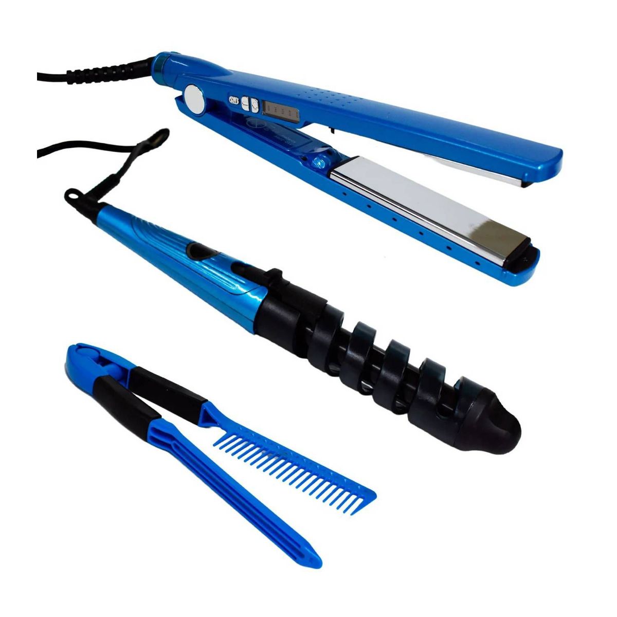 OEM - Trio Nano Plancha Alisador Tenaza Rizador Ondulador Peineta