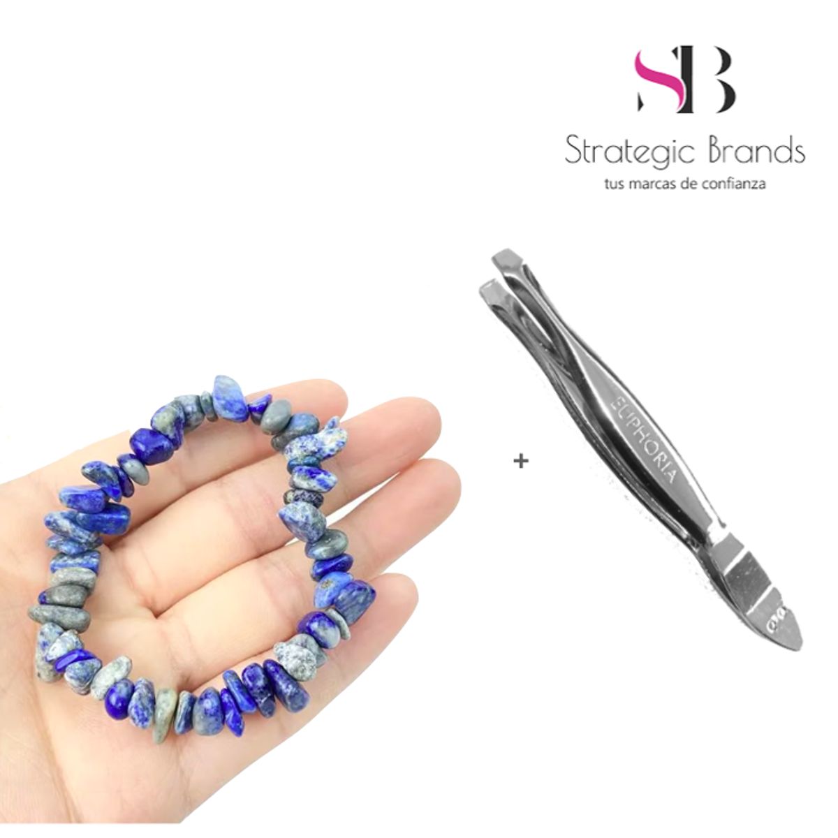 GENERICO - Pulsera Lapislázuli Azul con Pinza Depiladora de Acero