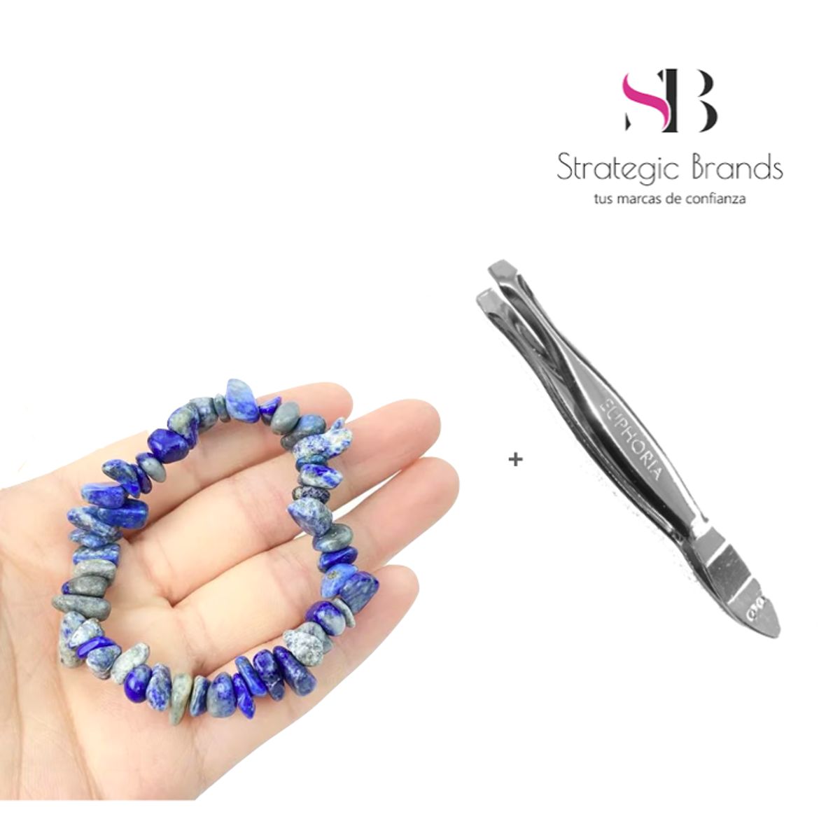 GENERICO - Pulsera Lapislázuli Azul con Pinza Depiladora de Acero